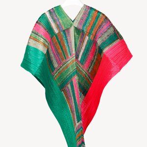Issey Miyake Pleats Please Green & Pink Abstract-Print Shawl